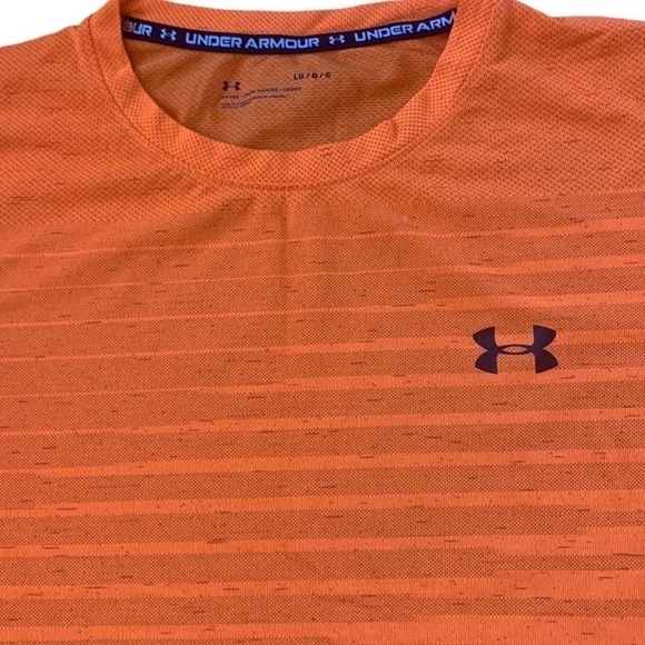 Under Armour Orange Black Short Sleeve Crew Neck‎ Activewear Shirt Size L - Picture 3 of 5
